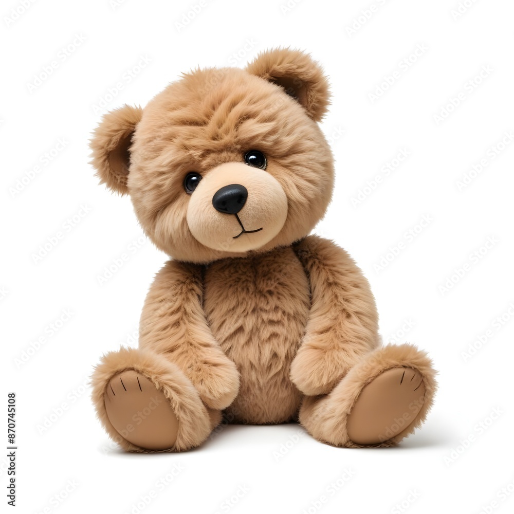A fluffy brown teddy bear with black eyes and a simple facial expression, sitting on a white background A fluffy brown teddy bear with black eyes and a simple facial expression, sitting on a white background