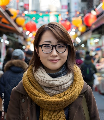 portrait of a young woman wearing glasses and a scarf photo