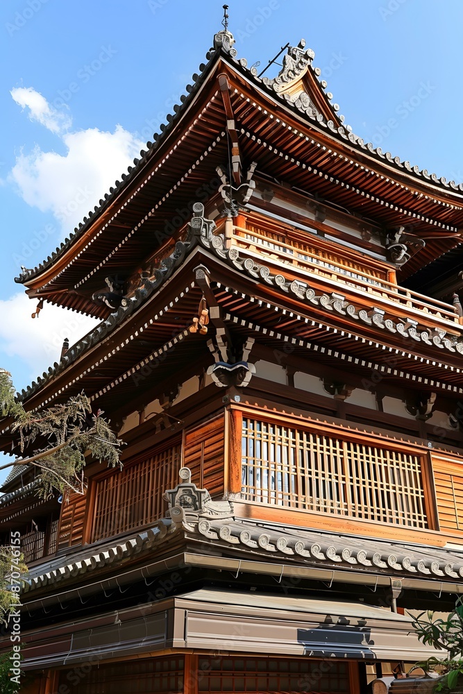 Traditional Japanese Architecture with Detailed Wooden Roof Traditional Japanese Architecture with Detailed Wooden Roof