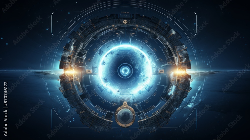 Obraz premium A futuristic portal with glowing lights in the center.