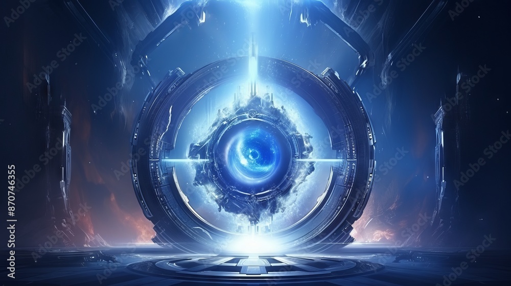 Fototapeta premium A futuristic portal with glowing lights in the center.