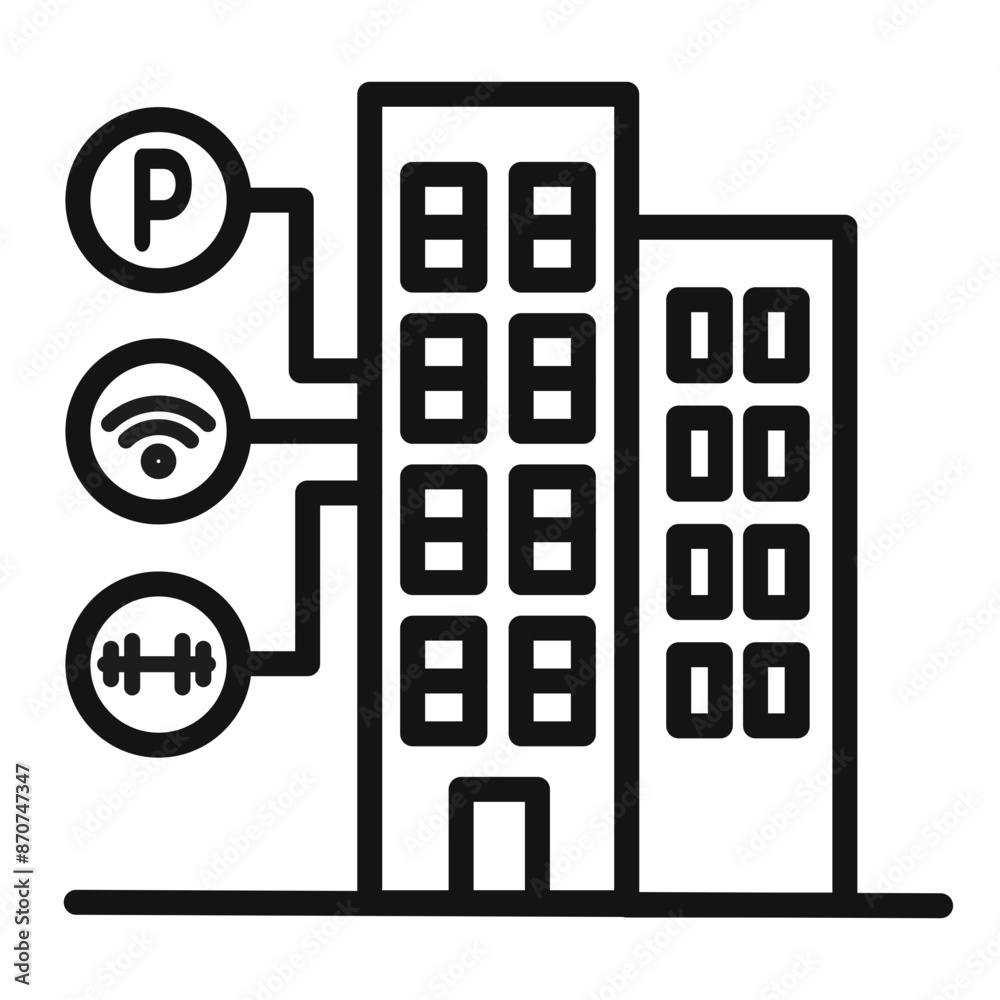 Building amenities Symbol mark in filled style Building amenities Symbol mark in filled style