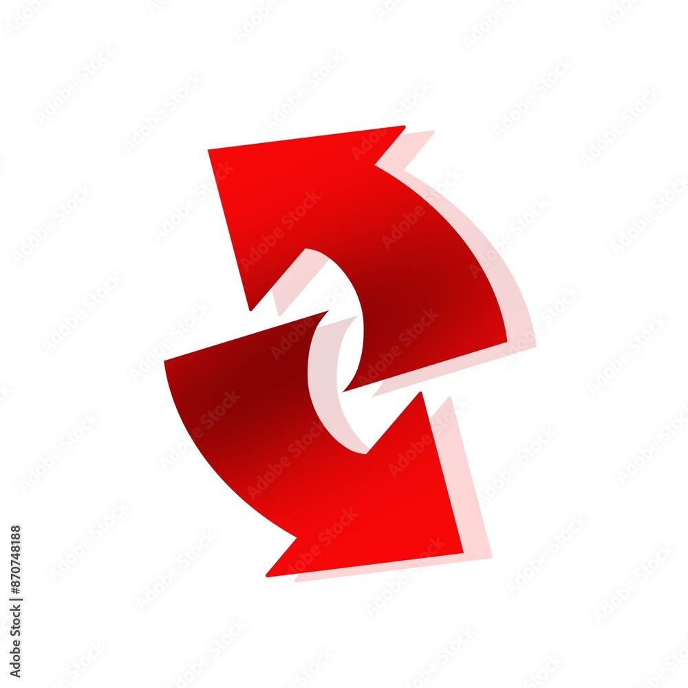 Two red arrows icon, inverted rotate white background Two red arrows icon, inverted rotate white background