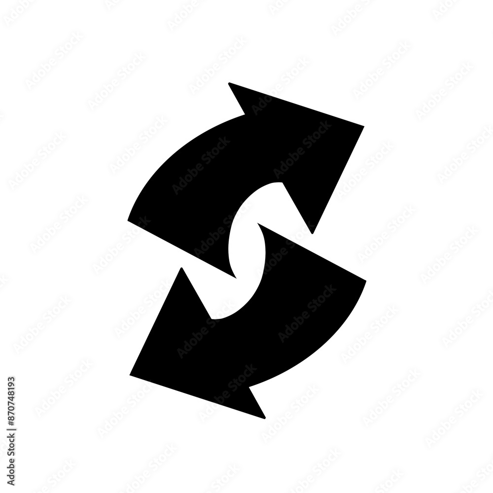 Two Black arrows icon, inverted rotate white background Two Black arrows icon, inverted rotate white background