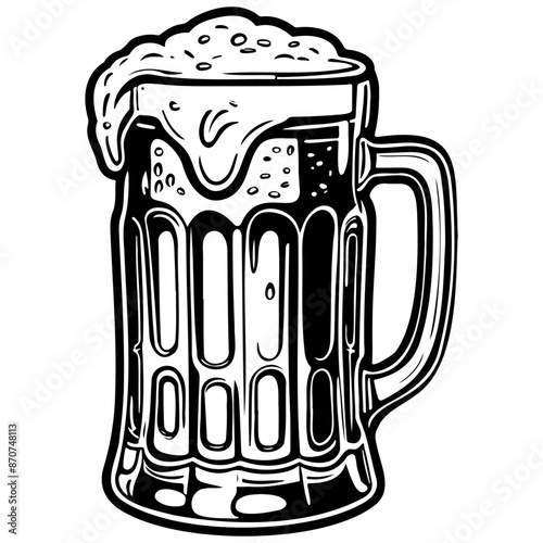 beer mug drawing, outline cartoon line, vector engraving with transparent background