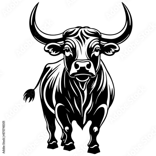bull drawing, black line vector, isolated line