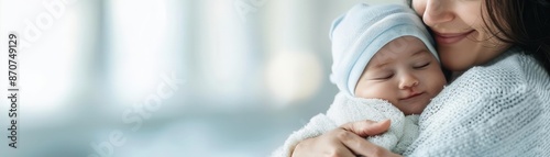 A loving depiction of a mother showering her newborn with care and attention