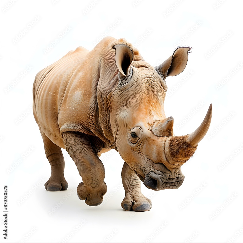Fototapeta premium White rhinoceros walking on white background
