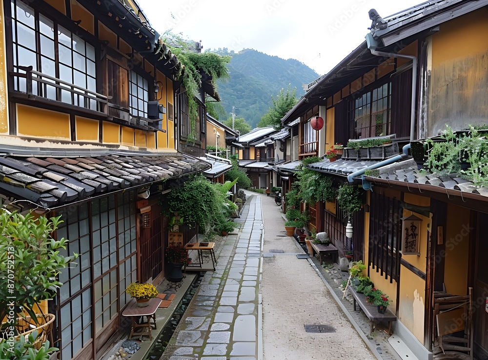 A narrow alleyway in a traditional Japanese town A narrow alleyway in a traditional Japanese town