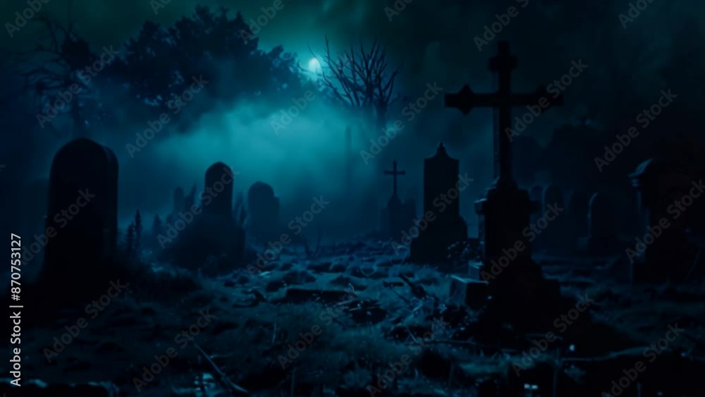 Animation of halloween background with graveyard in forest. Animation of halloween background with graveyard in forest.