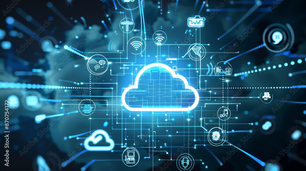 A futuristic cloud icon symbolizing data visualization and technology integration A futuristic cloud icon symbolizing data visualization and technology integration