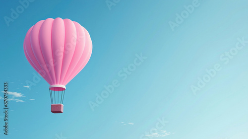 A pink hot air balloon against a blue background