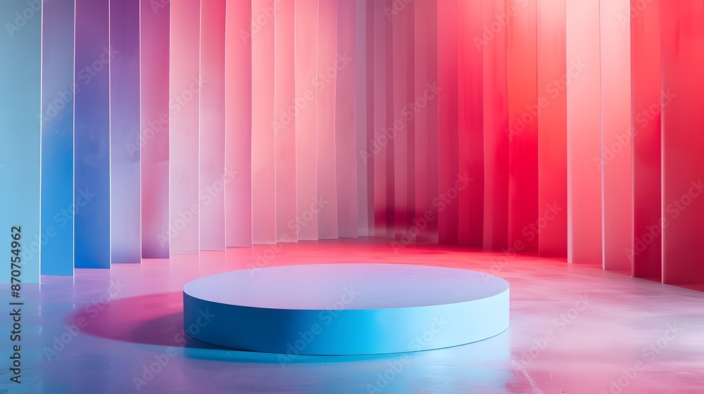 Blue Cylinder Podium in Pink and Blue Gradient Room. Blue Cylinder Podium in Pink and Blue Gradient Room.