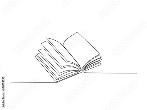 Continuous one line drawing of opened book. Book outline vector illustration. Editable stroke.