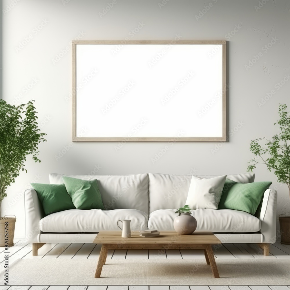 Modern interior design iso a paper size frame mockup on living room wall with house background Modern interior design iso a paper size frame mockup on living room wall with house background