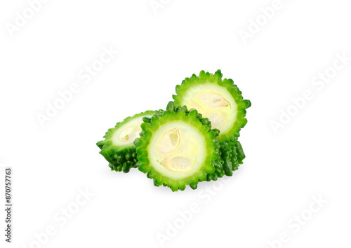 Sliced bitter gourd isolated on white background.