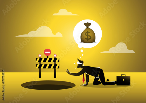 A businessman crawling and looking for money