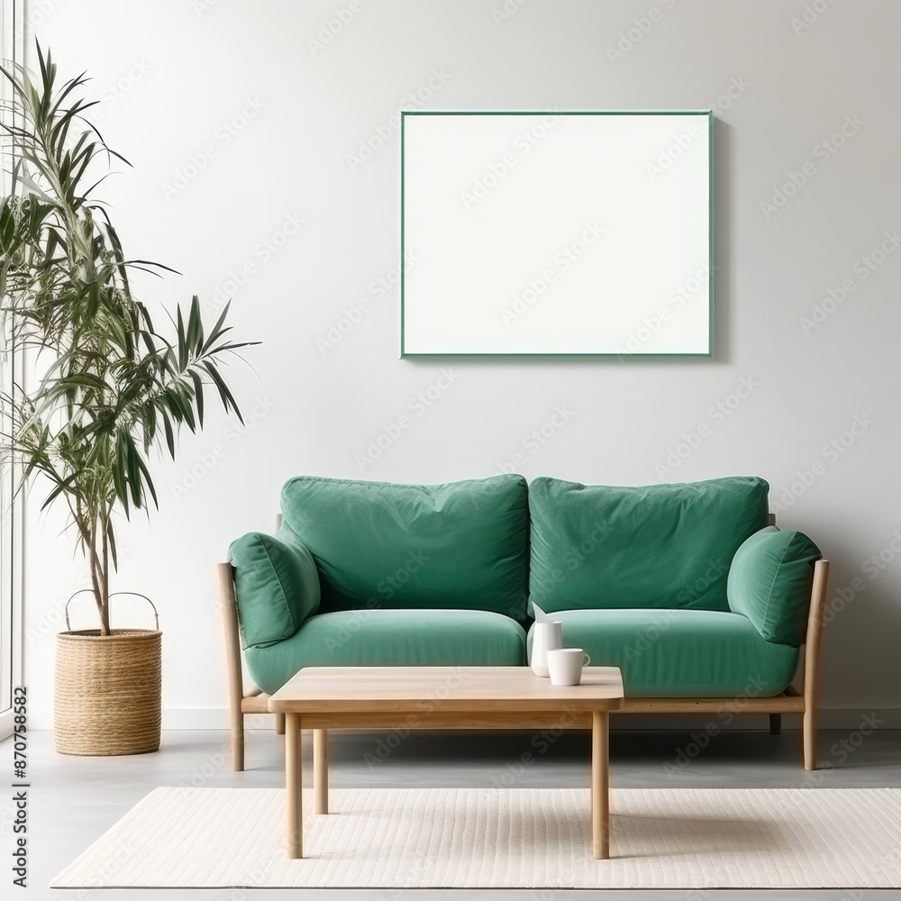 Modern interior mockup with poster frame, iso a paper size, house background in living room