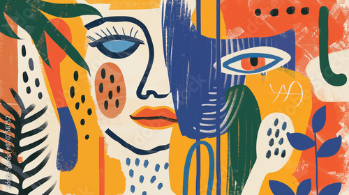 hand-painted vintage abstract print