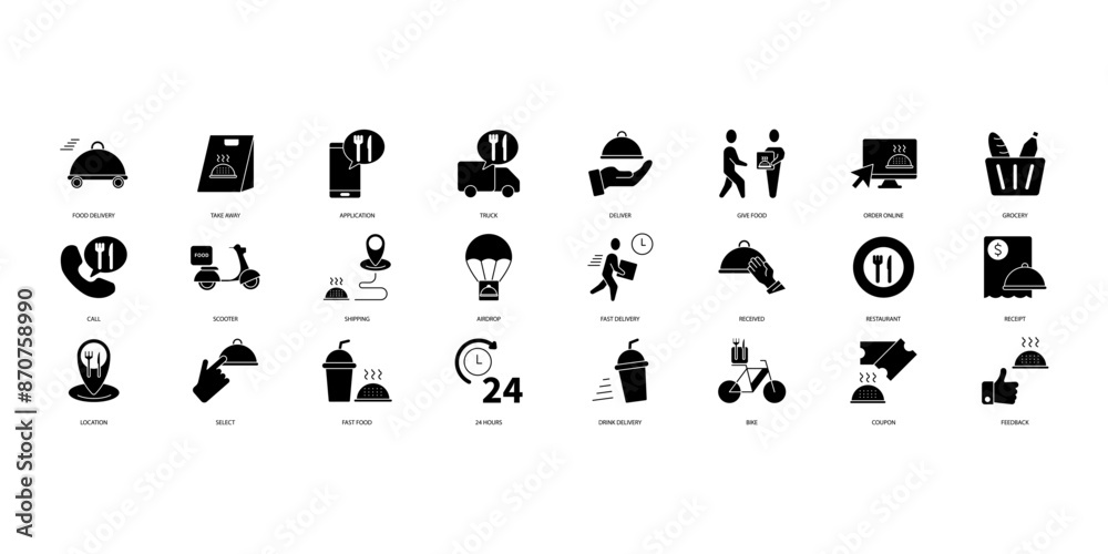 Food delivery icons set. Set of editable stroke icons.Set of Food delivery Food delivery icons set. Set of editable stroke icons.Set of Food delivery