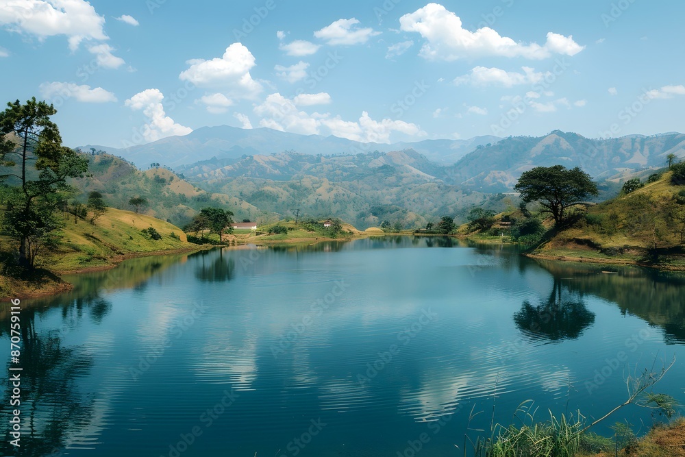 Mountain Lake with Blue Sky and Clouds Reflection Mountain Lake with Blue Sky and Clouds Reflection
