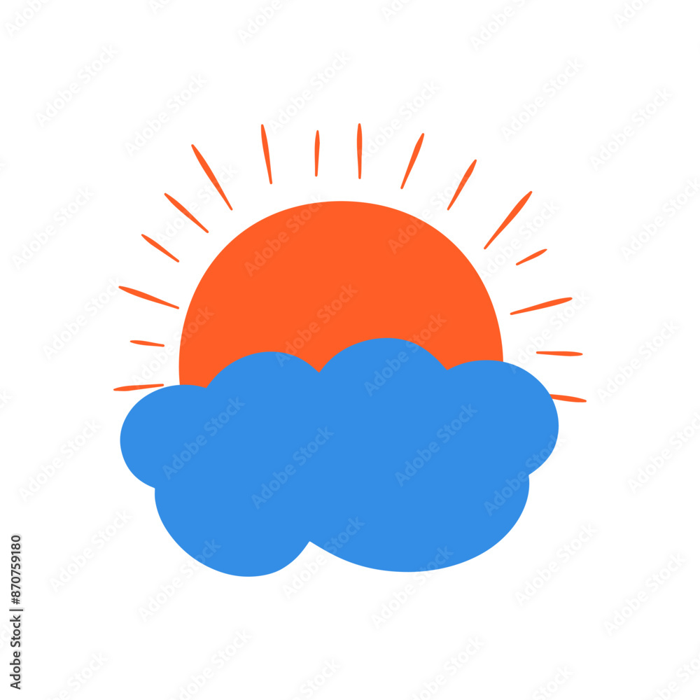 Orange sun with blue cloud on isolated background. Sunset concept vector illustration Orange sun with blue cloud on isolated background. Sunset concept vector illustration