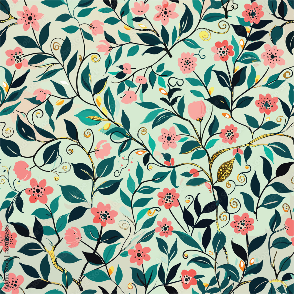 Seamless pattern with flowers and leaves. Floral pattern for wallpaper or fabric Seamless pattern with flowers and leaves. Floral pattern for wallpaper or fabric