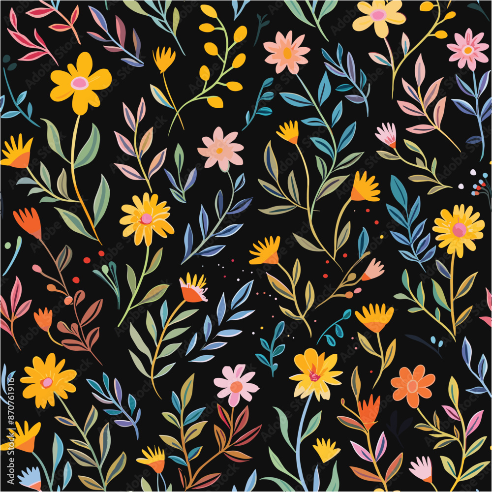 Seamless pattern with flowers and leaves. Floral pattern for wallpaper or fabric Seamless pattern with flowers and leaves. Floral pattern for wallpaper or fabric