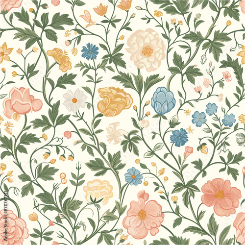 Seamless pattern with flowers and leaves. Floral pattern for wallpaper or fabric
