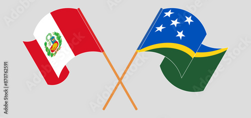 Crossed and waving flags of Peru and Solomon Islands