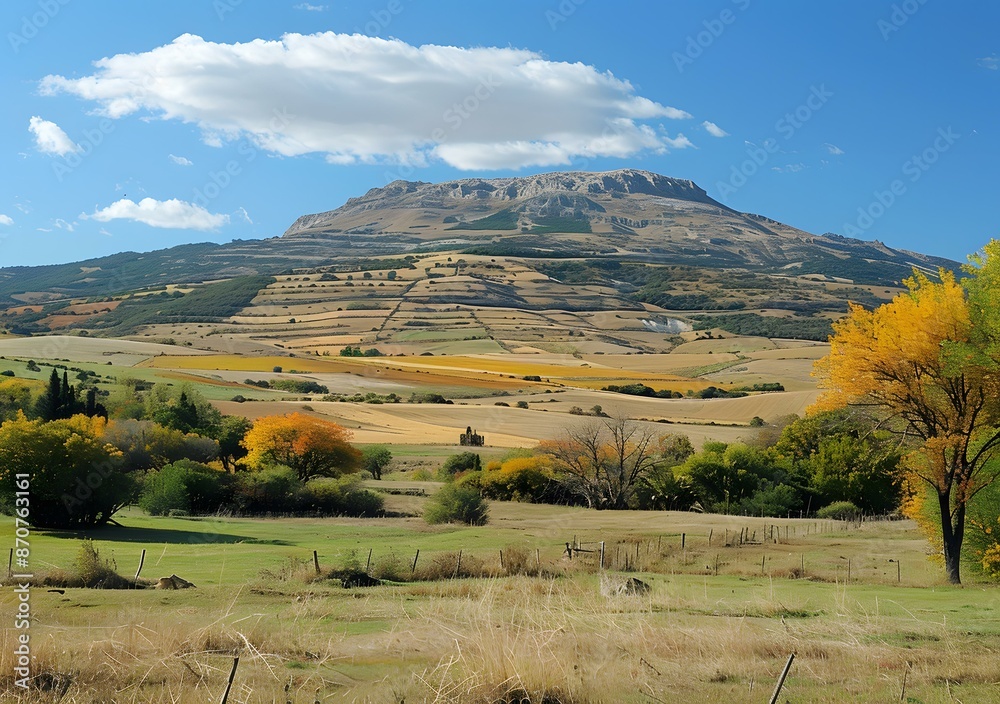 Fototapeta premium The yellow and green hills under the blue sky