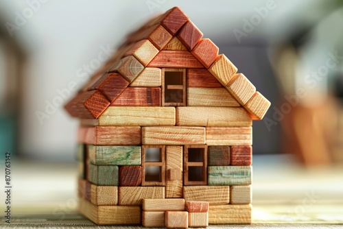 Small house made of wooden blocks  Small house made of wooden blocks photo