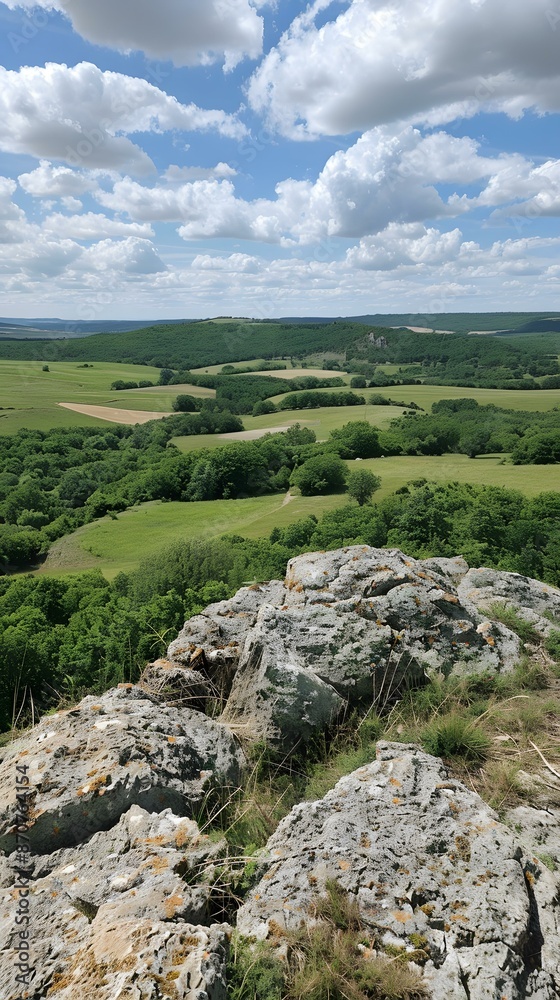 A view of the countryside from the top of a rock A view of the countryside from the top of a rock