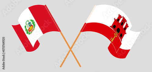 Crossed and waving flags of Peru and Gibraltar