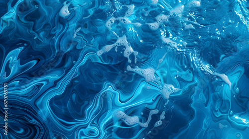 Close-up of the blue water surface, showing waves in motion. Suitable for a sea or ocean wave background, emphasizing the details of the blue sea.