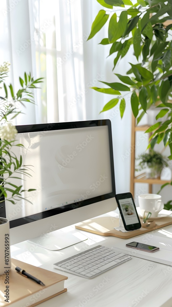 Home office desk setup with computer Home office desk setup with computer