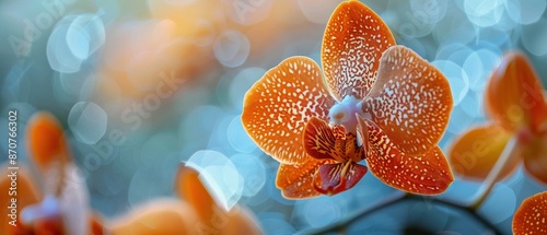 Vibrant Orange Orchid Blossoms with Dew Drops in Soft Focus