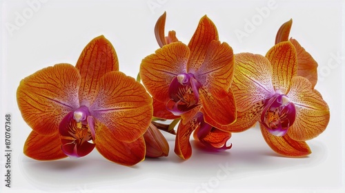 Radiant Orange Orchids in Bloom Against White Background
