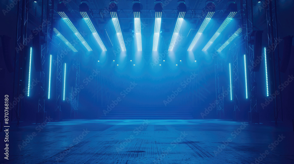 Obraz premium Bright blue stadium lights shining down on an empty stage