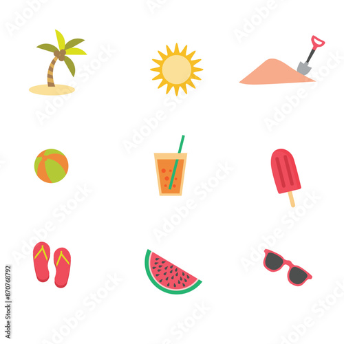 Creative Professional Trendy Illustration set of summer items - Sea, Summer Vacation, Beach, Simple Cute Tropical Resort Travel Vacation in Editable Vector Format
