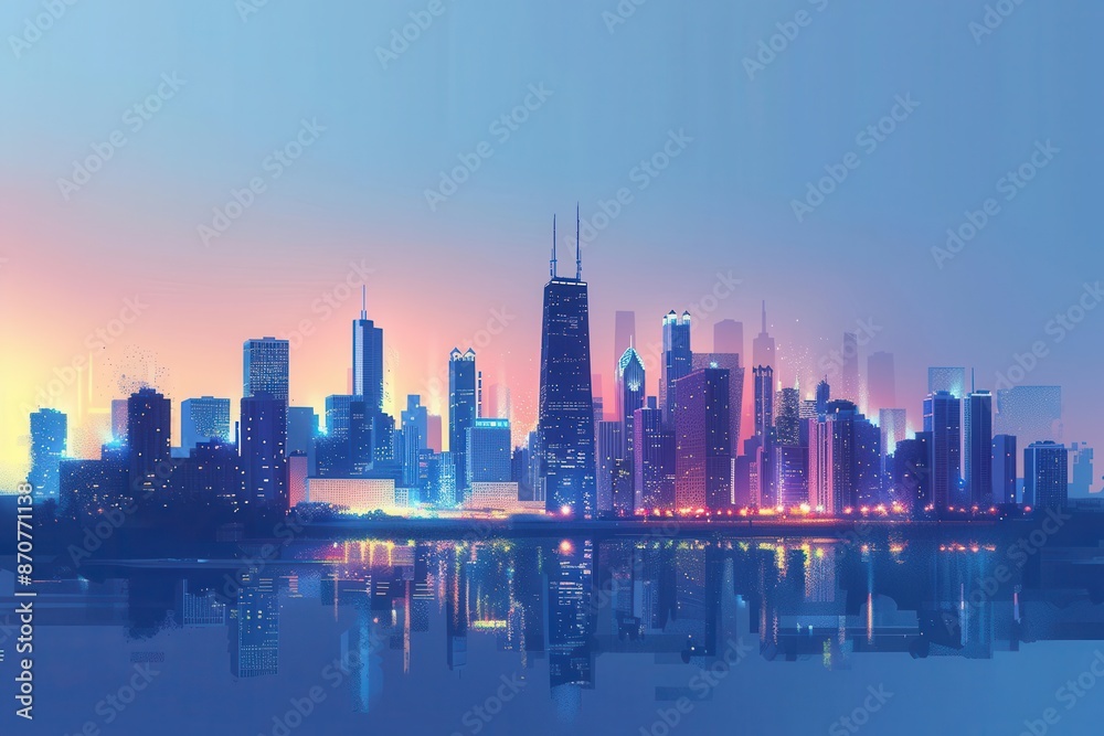 beautiful urban landscape cityscape reflected in calm water at sunset beautiful urban landscape cityscape reflected in calm water at sunset