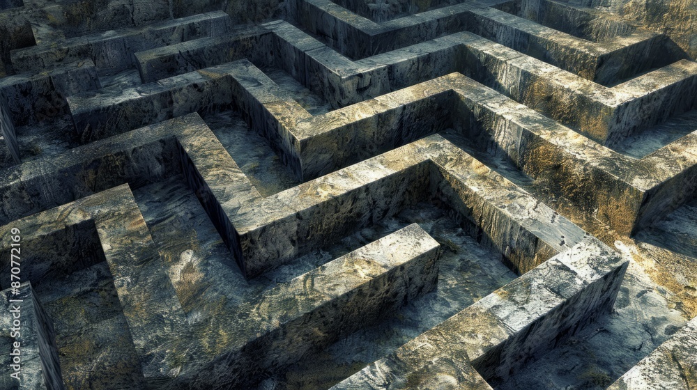 A captivating image depicting an intricate, textured maze with stone-like walls forming complex, angular pathways. A captivating image depicting an intricate, textured maze with stone-like walls forming complex, angular pathways.