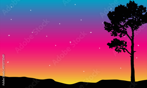 landscape of stars in the sky with tree silhouettes and