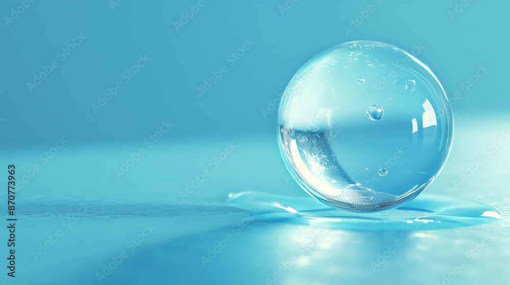 Single Water Droplet on Smooth Blue Background