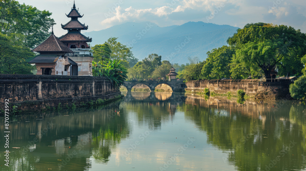 Spectacular views of Chiang Mai's old city with its ancient walls and moat reflecting its cultural heritage. Spectacular views of Chiang Mai's old city with its ancient walls and moat reflecting its cultural heritage.