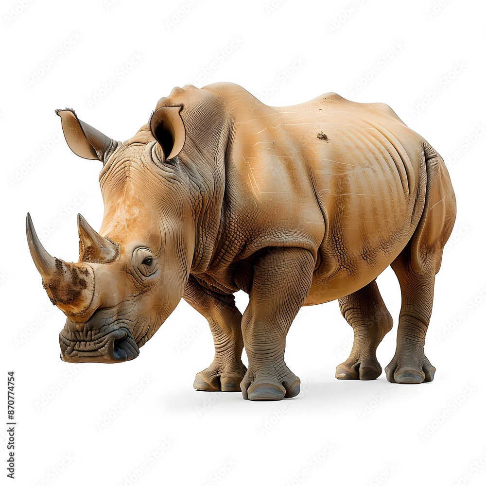 Fototapeta premium White Rhinoceros Standing on White Background