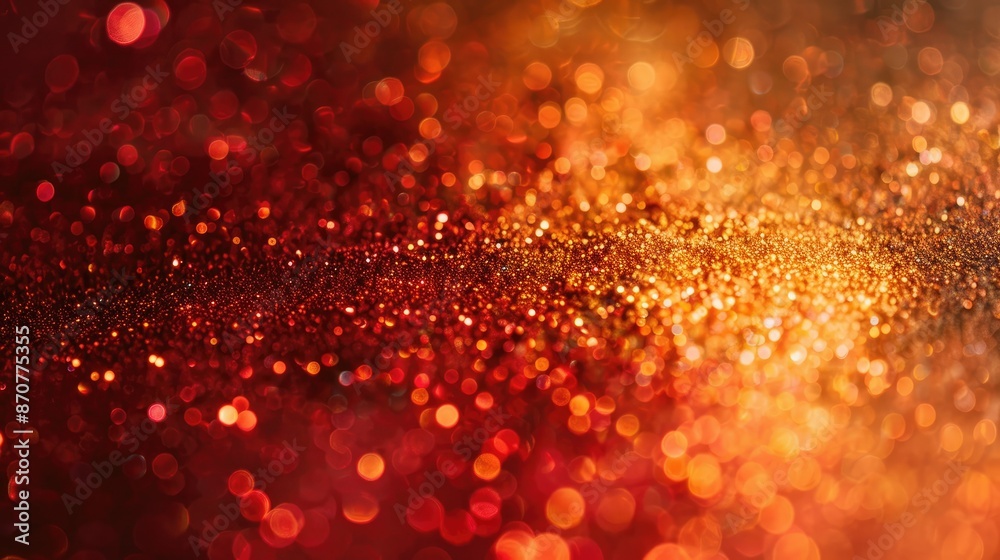 Close-up of metallic pigment dust shimmering in vibrant orange and red hues, creating a dazzling effect Close-up of metallic pigment dust shimmering in vibrant orange and red hues, creating a dazzling effect