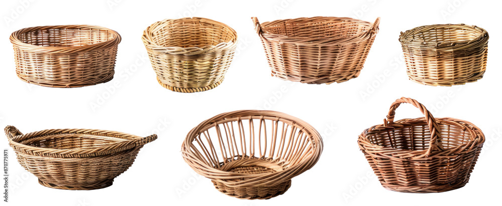 Collection of Woven Baskets on Transparent Background Collection of Woven Baskets on Transparent Background