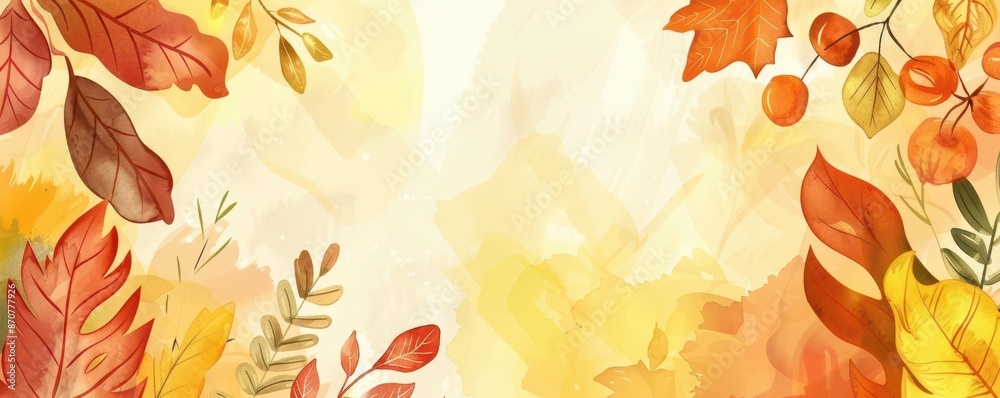 Autumn background in flat design, watercolor style, triadic color scheme harmony, copy space for text Autumn background in flat design, watercolor style, triadic color scheme harmony, copy space for text