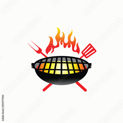 Barbecue stove and fire simple vector with gradient colors
